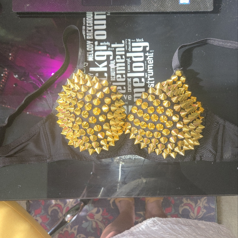 Black Bra with Gold Spikes Giving Me Madonna Vibes Lol